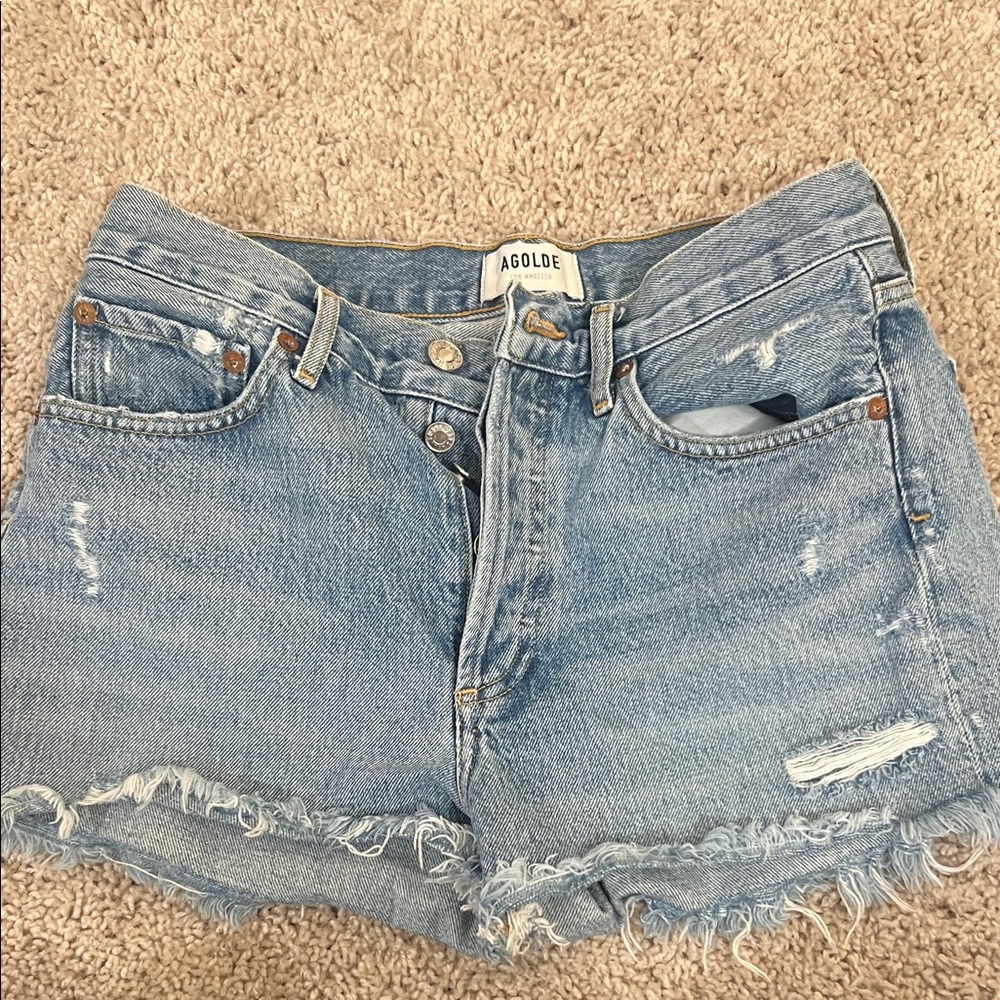 Agolde Distressed Light Blue Jean Shorts